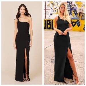 LIKELY Camden Black One Shoulder Front Slit Formal Maxi Gown Dress Size 10